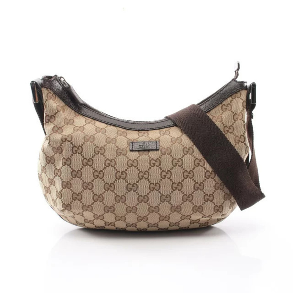 Gucci GG Canvas Shoulder Bag Leather Beige Cream Brown